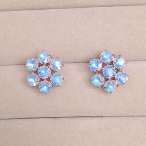 Aquamarine Opal Aurora Borealis + Rose Gold Crystal Flower Statement Earrings